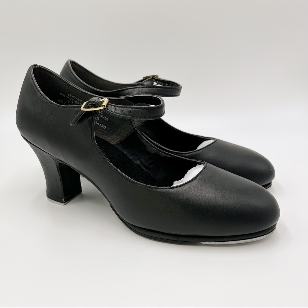 7.5W 7.5 WIDE Capezio 657 Manhattan Xtreme Black Leather Tap Dance Shoes Heels - Picture 2 of 14